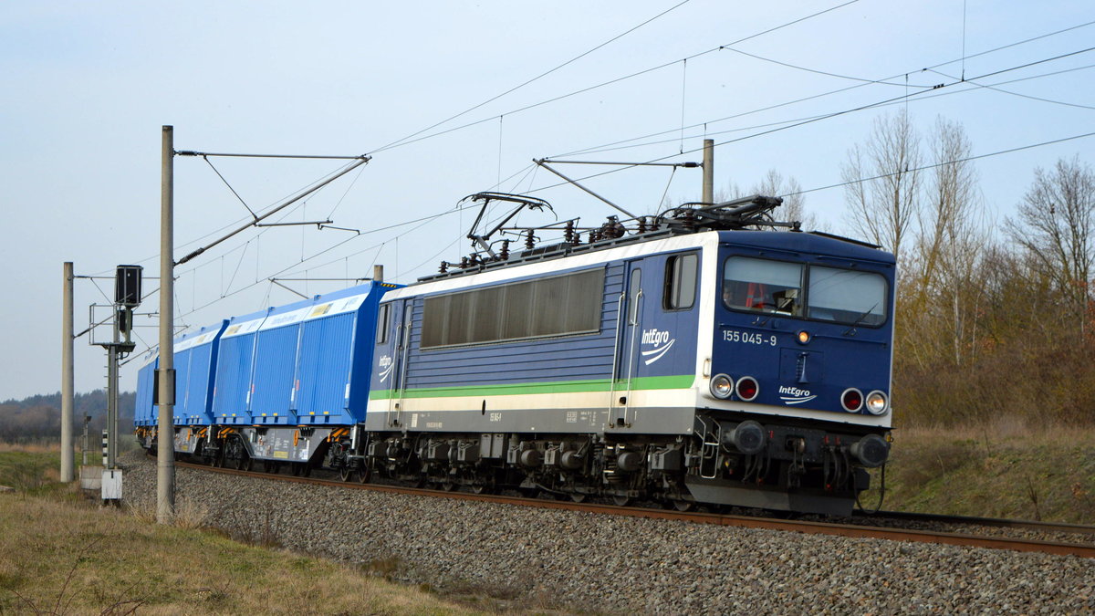 Am 03.03.2021 fuhr die 155 045-9 von der IntEgro Verkehr GmbH,- PRESS von    Borstel nach  Stendal .