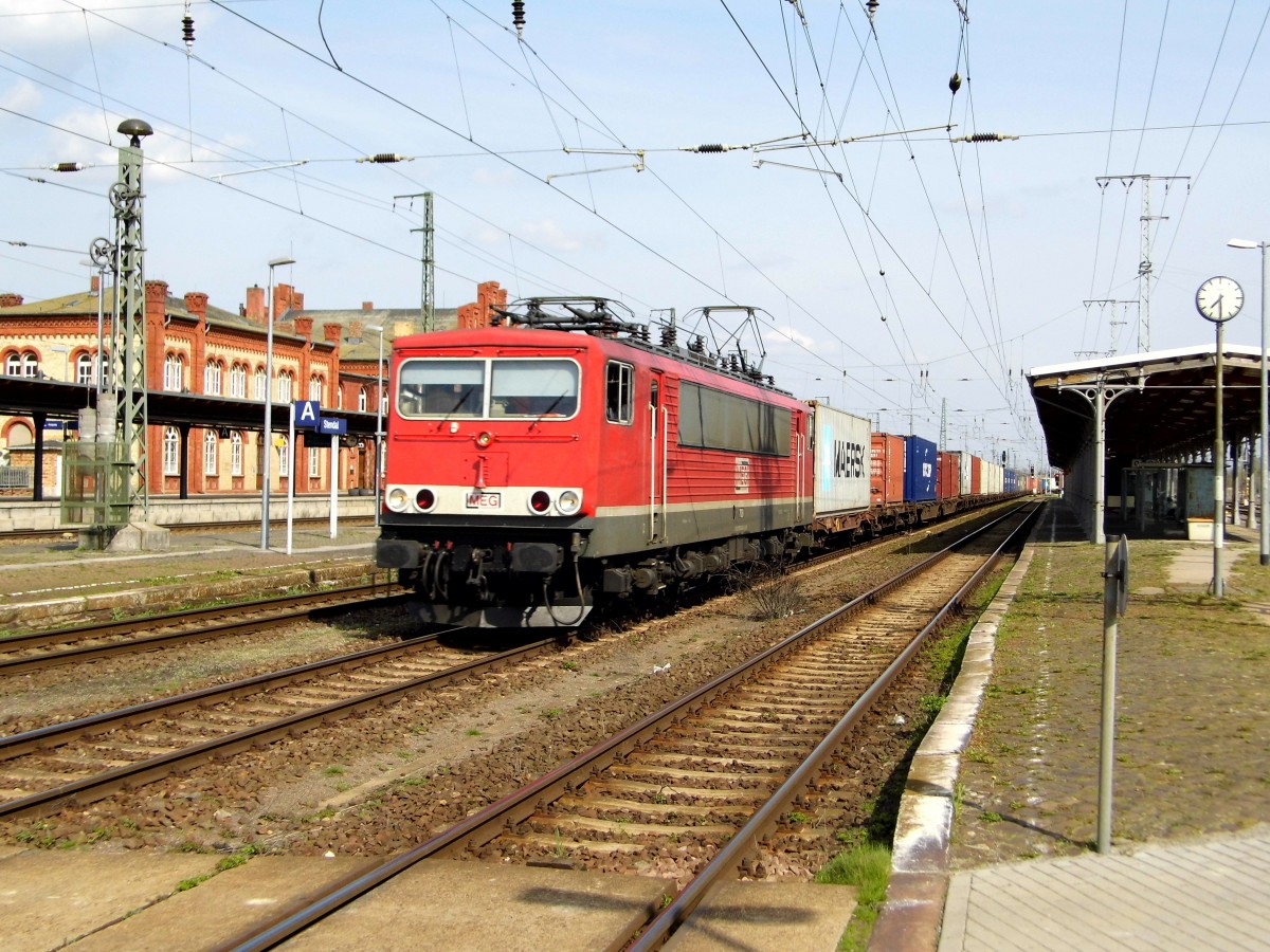 Am 11.04.2015 kam die 155 046-6 ( MEG 708) aus Richtung Magdeburg nach Stendal und fuhr weiter in Richtung Wittenberge .